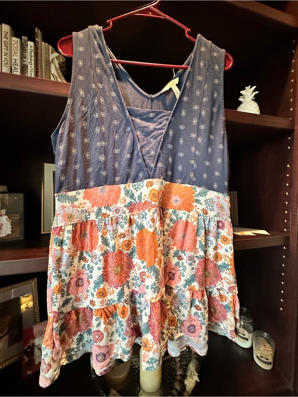 Matilda Jane Blue and Coral Floral Tiered Tank Top